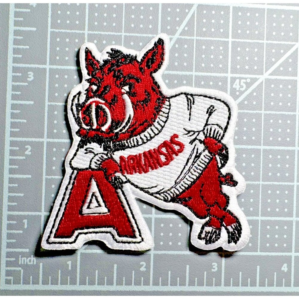 (2) Arkansas Razorbacks Logo + Mascot Embroidered 3in Iron / Sew-On Patch - Picture 3 of 4